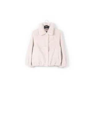 Off-white recycled faux fur bomber jacket