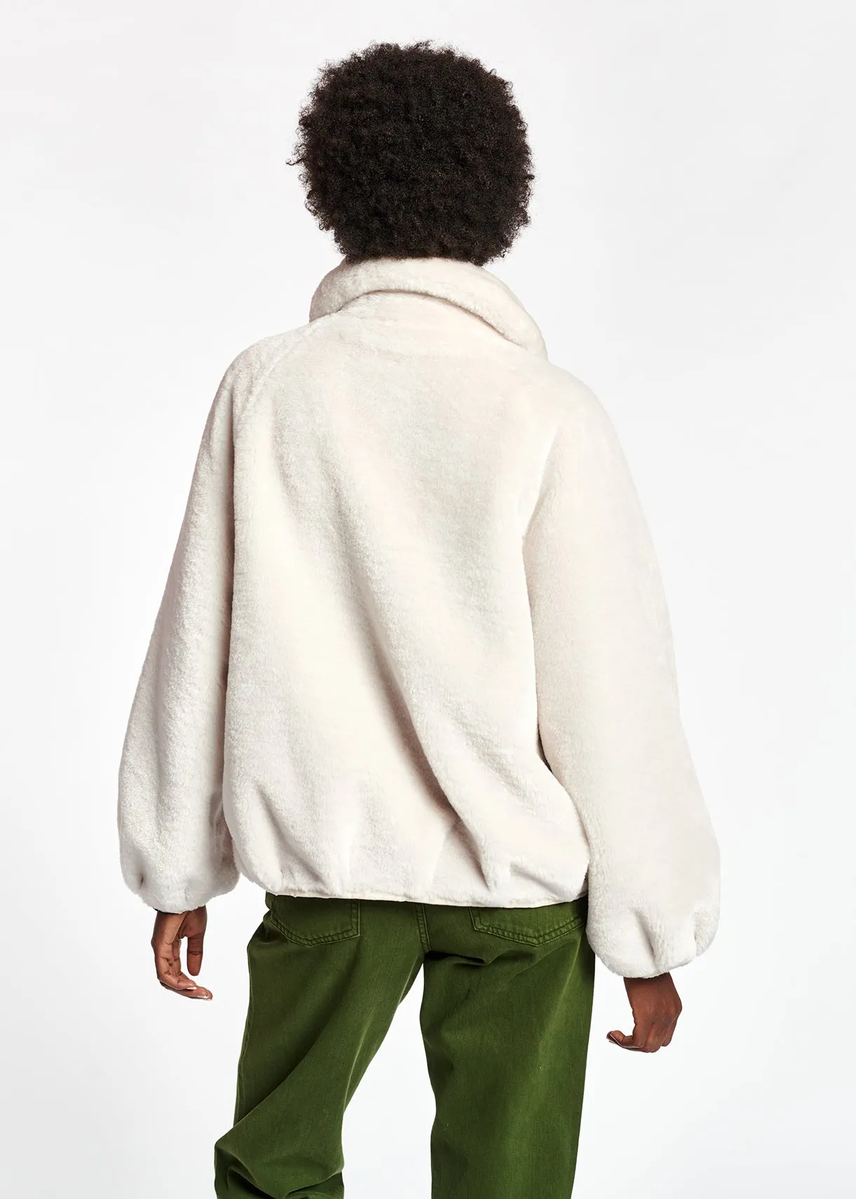 Off-white recycled faux fur bomber jacket