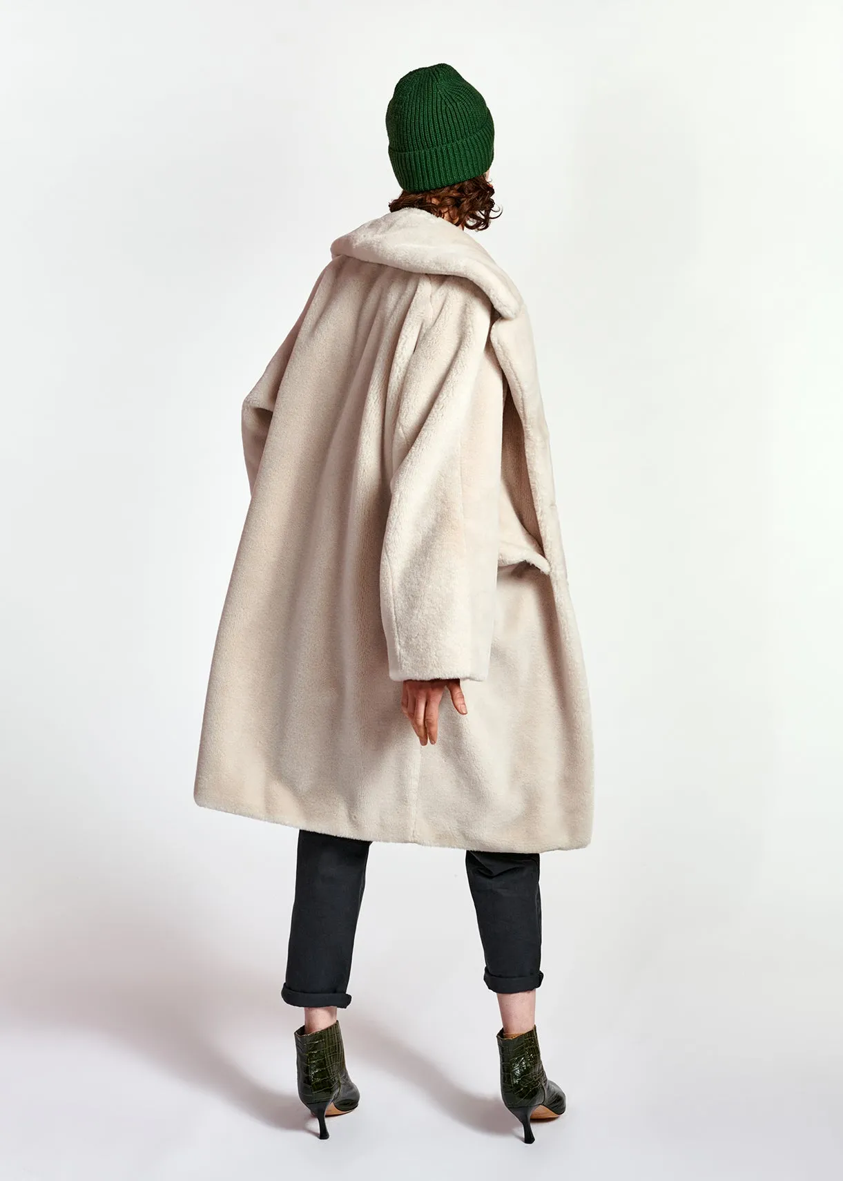 Off-white recycled faux fur coat