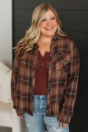 On A Journey Plaid Button Top- Burgundy