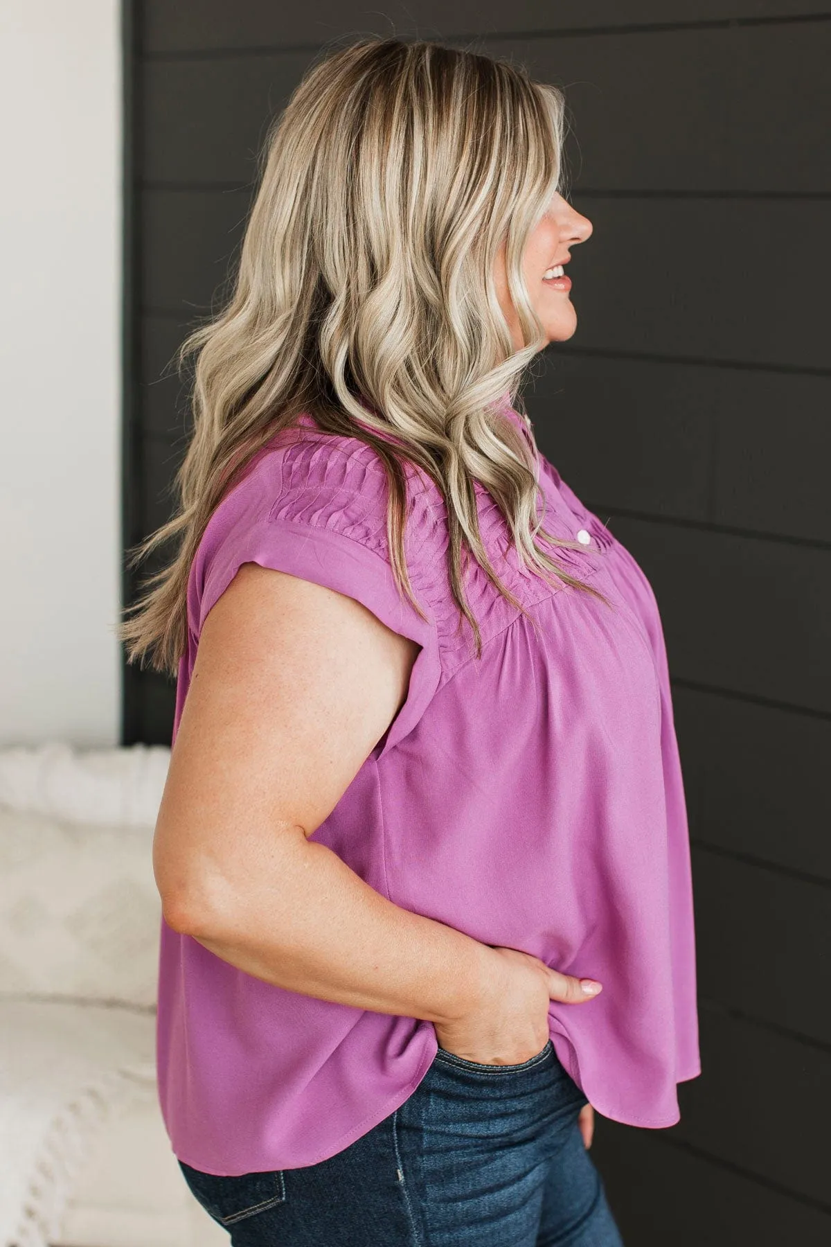 On My Radar Button Top- Dark Orchid