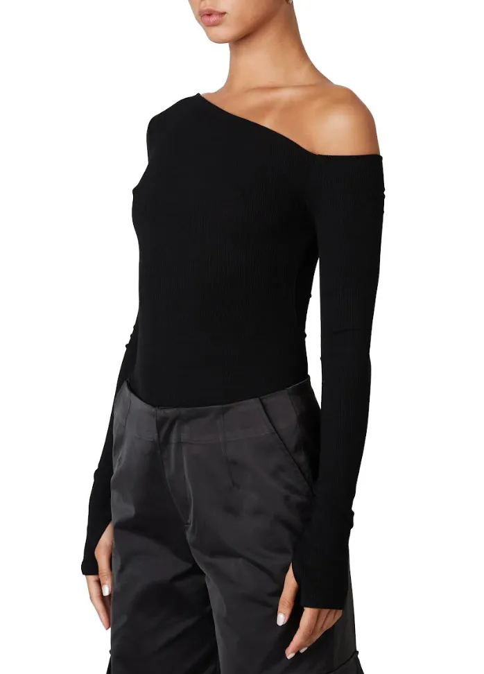 One Shoulder Long Sleeve Ribbed Top