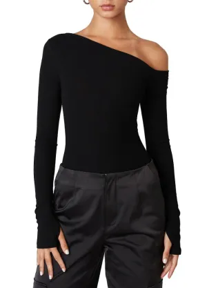 One Shoulder Long Sleeve Ribbed Top