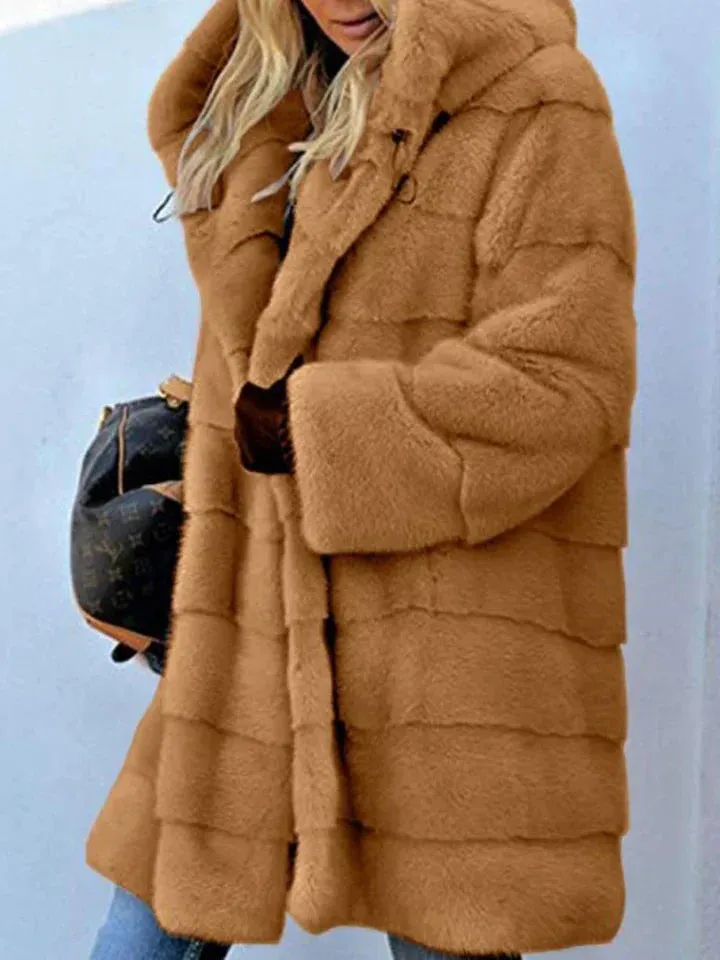 Open-front faux fur parka jacket with hood