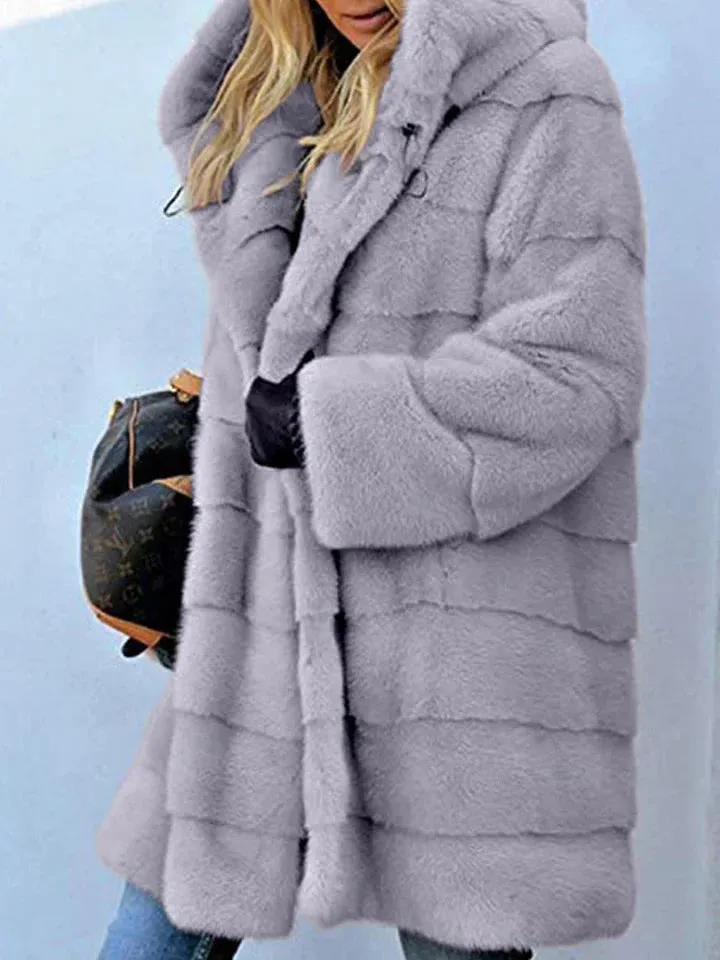 Open-front faux fur parka jacket with hood