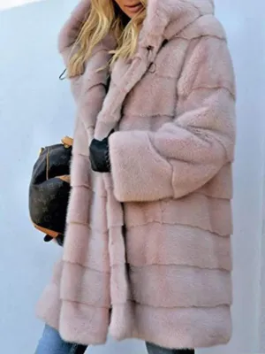 Open-front faux fur parka jacket with hood