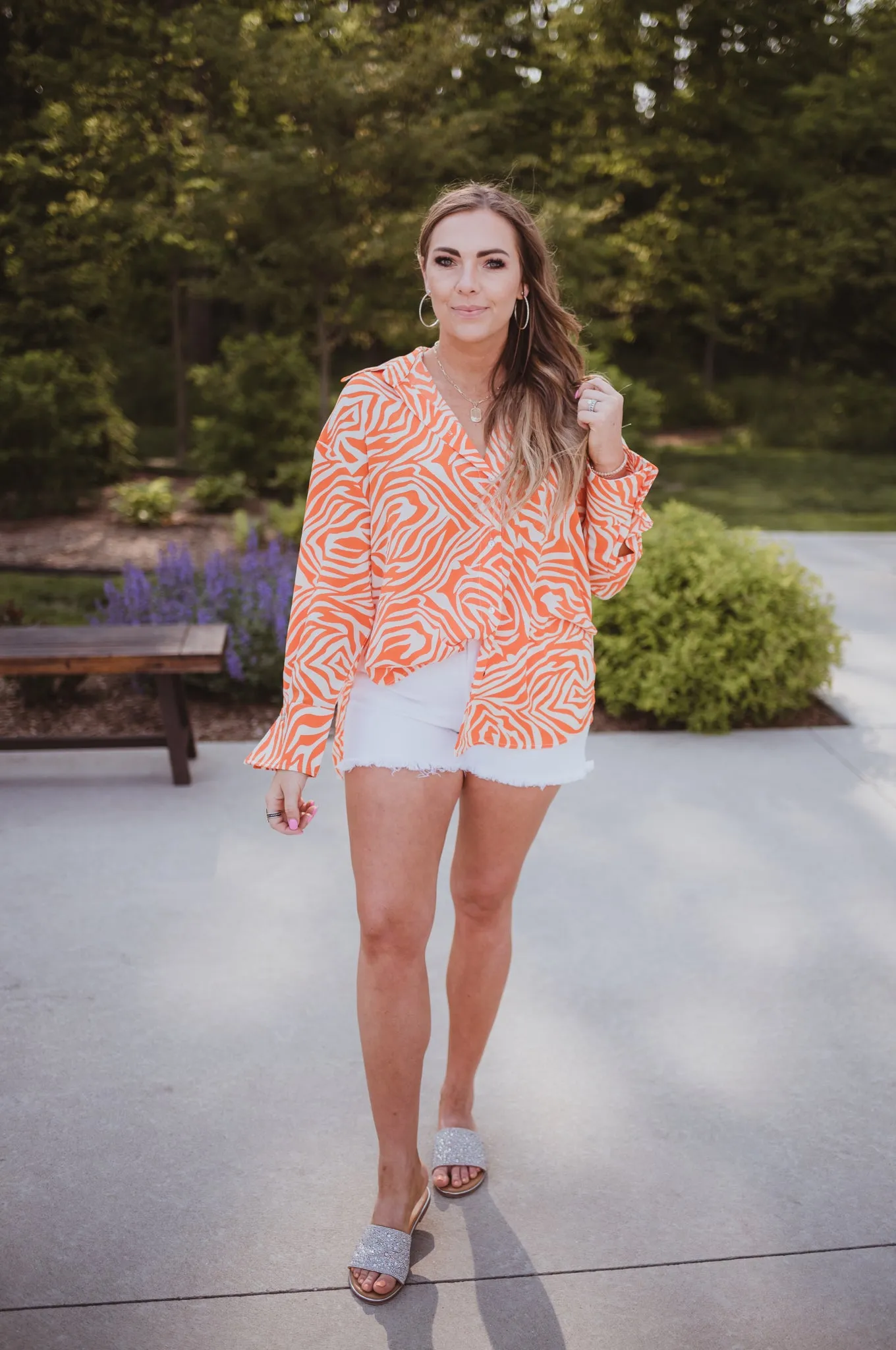 Orange Zebra Button Front Shirt
