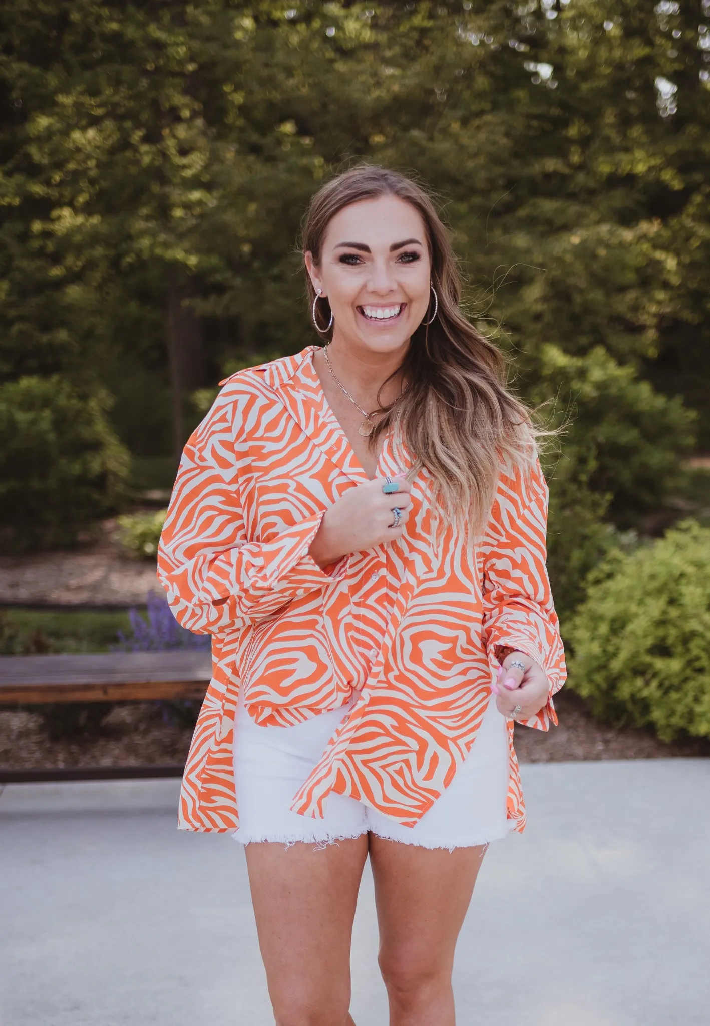 Orange Zebra Button Front Shirt