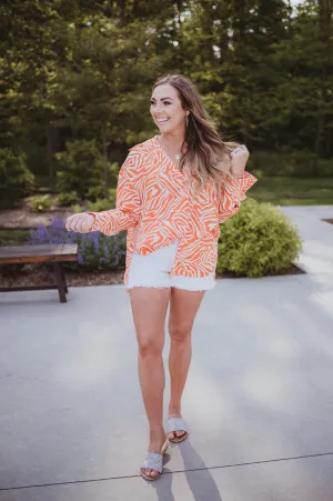 Orange Zebra Button Front Shirt
