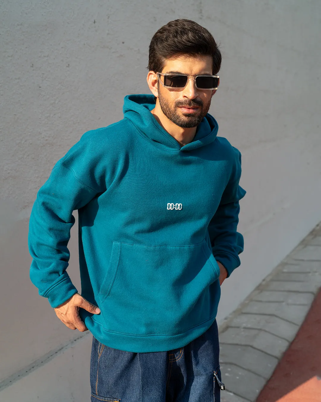 Oversized Aqua Blue Hoodie with 3D Print- UNISEX
