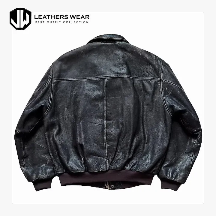 Oversized Distressed Leather Bomber Jacket