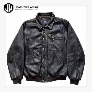 Oversized Distressed Leather Bomber Jacket