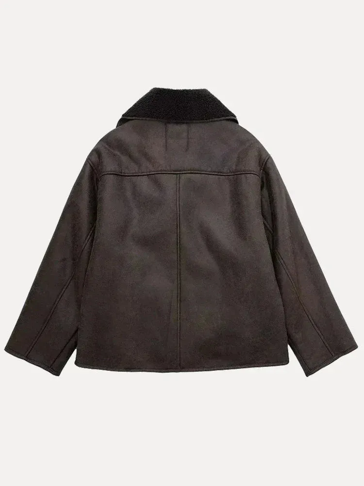 Oversized women's coat in leather with fur