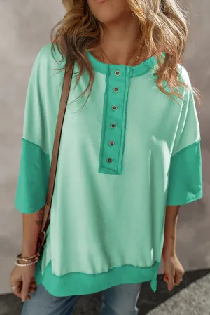 Patchwork Half Button T Shirt