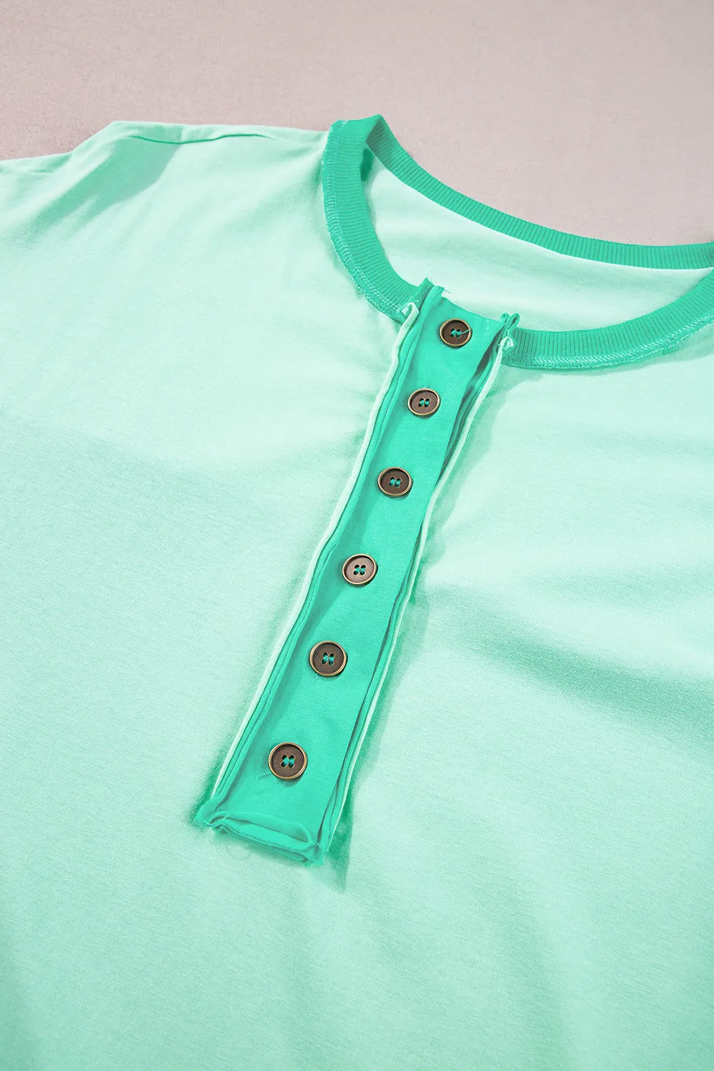 Patchwork Half Button T Shirt