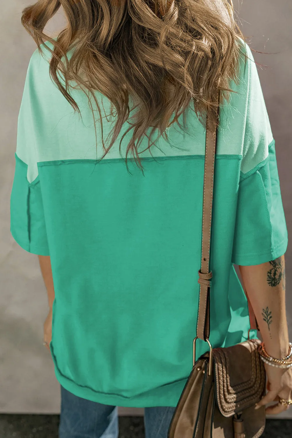 Patchwork Half Button T Shirt
