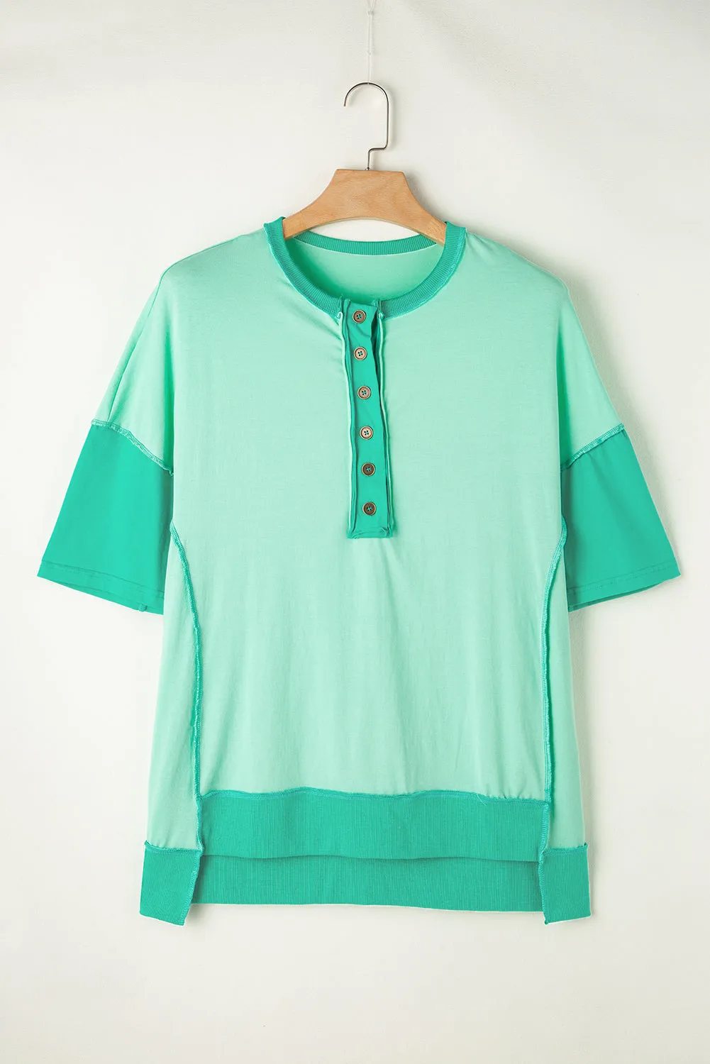 Patchwork Half Button T Shirt