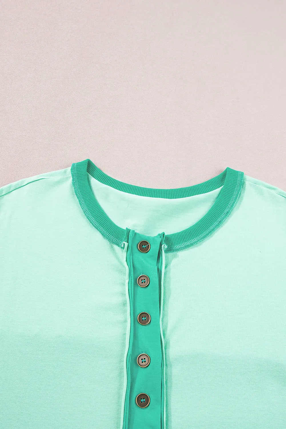 Patchwork Half Button T Shirt