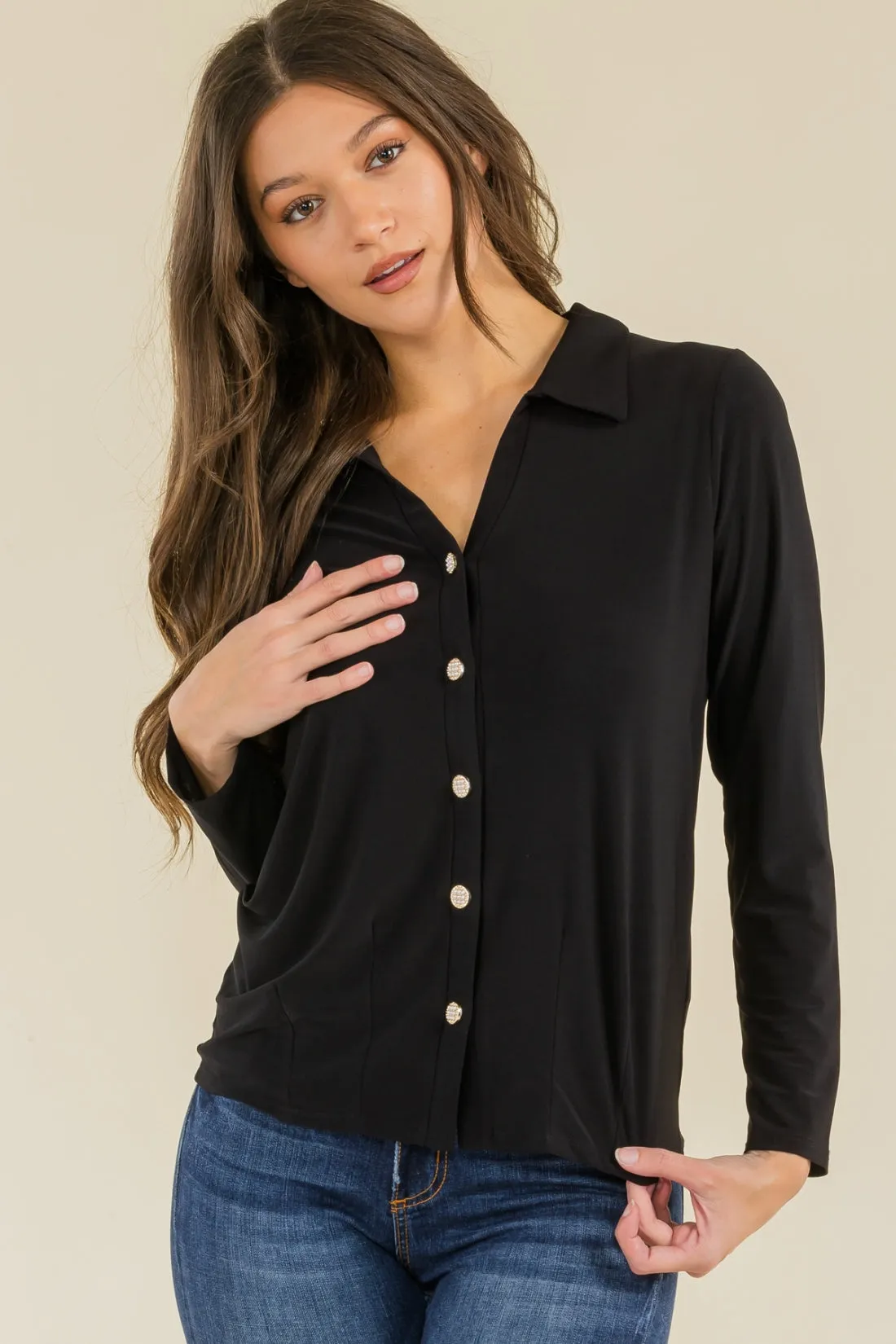 PEARL BUTTON FULL PLACKET COLLAR SHIRT
