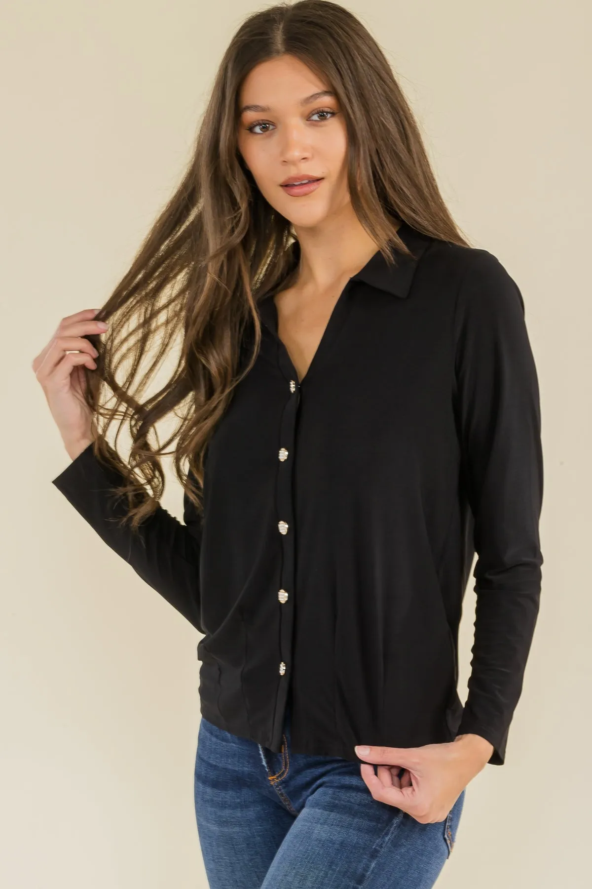 PEARL BUTTON FULL PLACKET COLLAR SHIRT