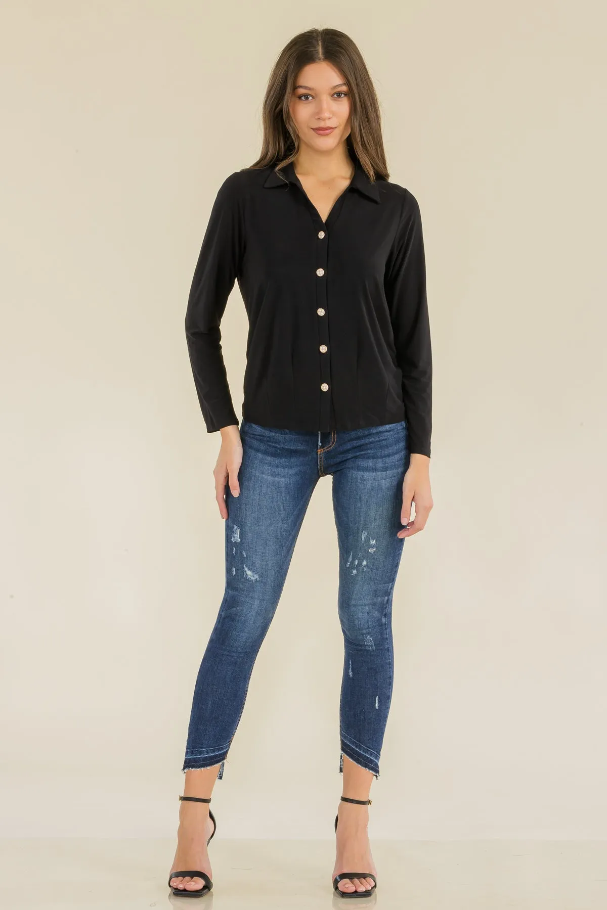 PEARL BUTTON FULL PLACKET COLLAR SHIRT