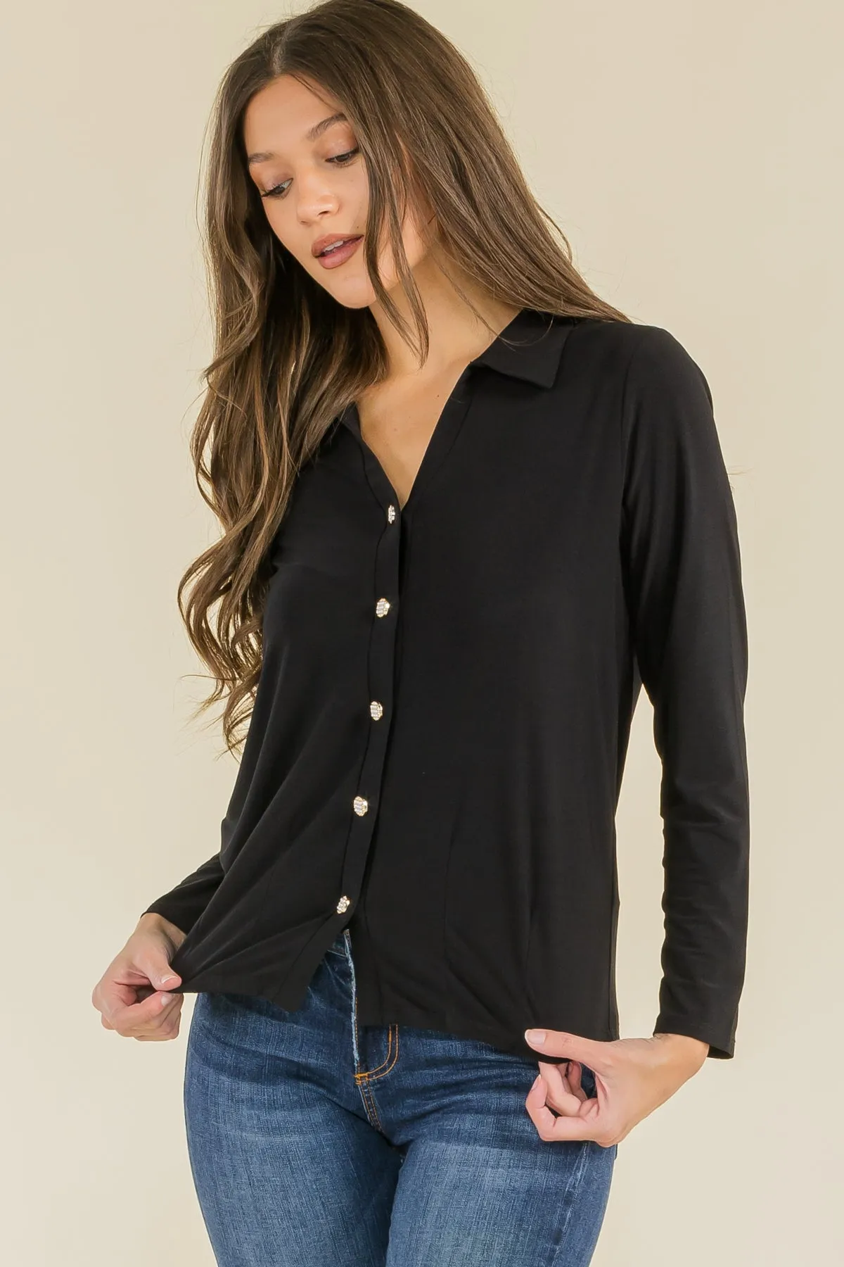 PEARL BUTTON FULL PLACKET COLLAR SHIRT
