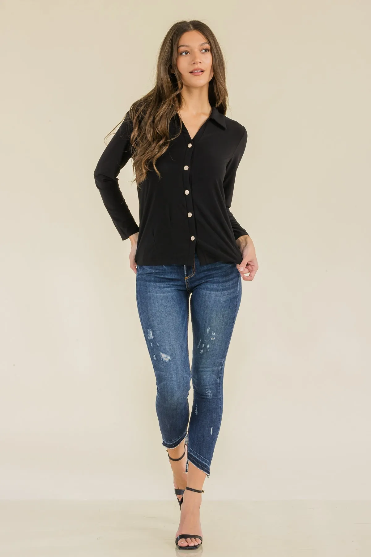 PEARL BUTTON FULL PLACKET COLLAR SHIRT