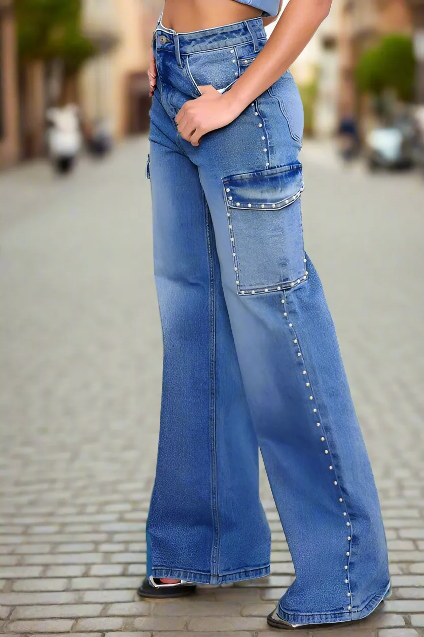 Pearl High-Rise Wide Leg Cargo Jeans