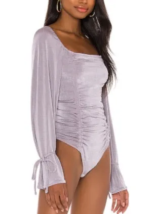 Peasant Double Ruch Balloon Bell Sleeve Bodysuit