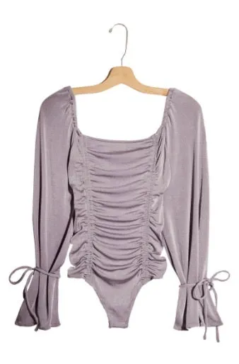 Peasant Double Ruch Balloon Bell Sleeve Bodysuit