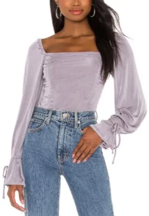 Peasant Double Ruch Balloon Bell Sleeve Bodysuit