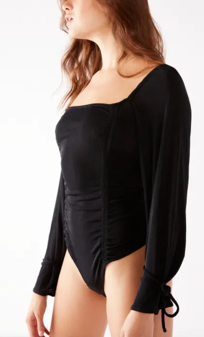 Peasant Double Ruch Balloon Bell Sleeve Bodysuit