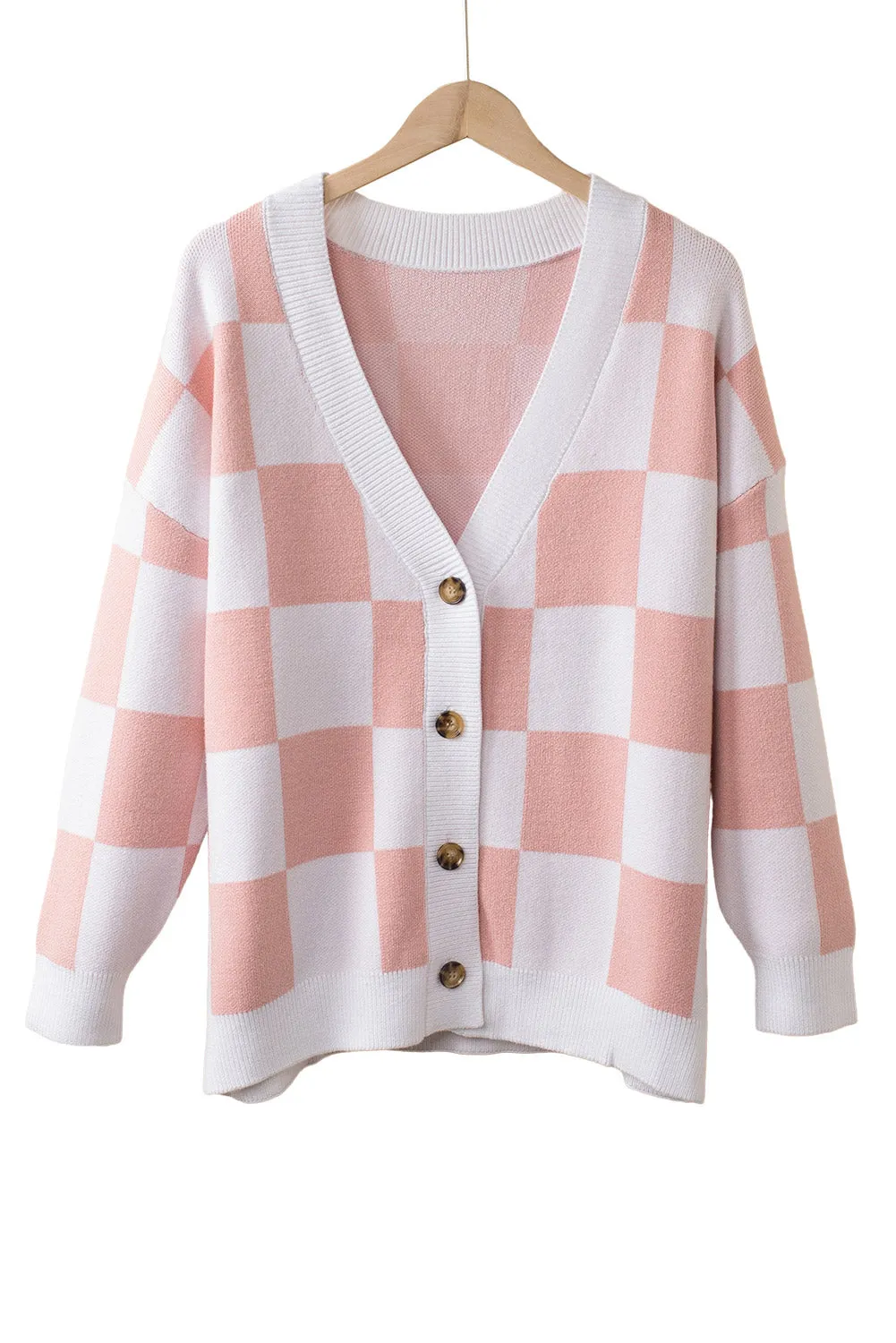 Pink Colorblock Plaid Button Up Cardigan