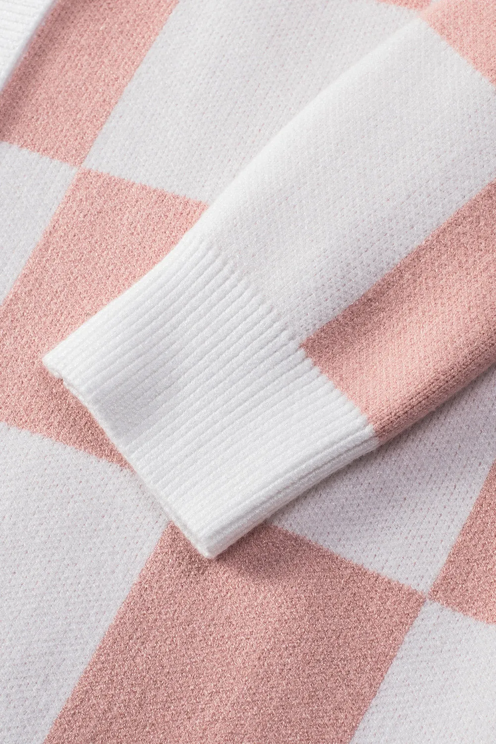 Pink Colorblock Plaid Button Up Cardigan