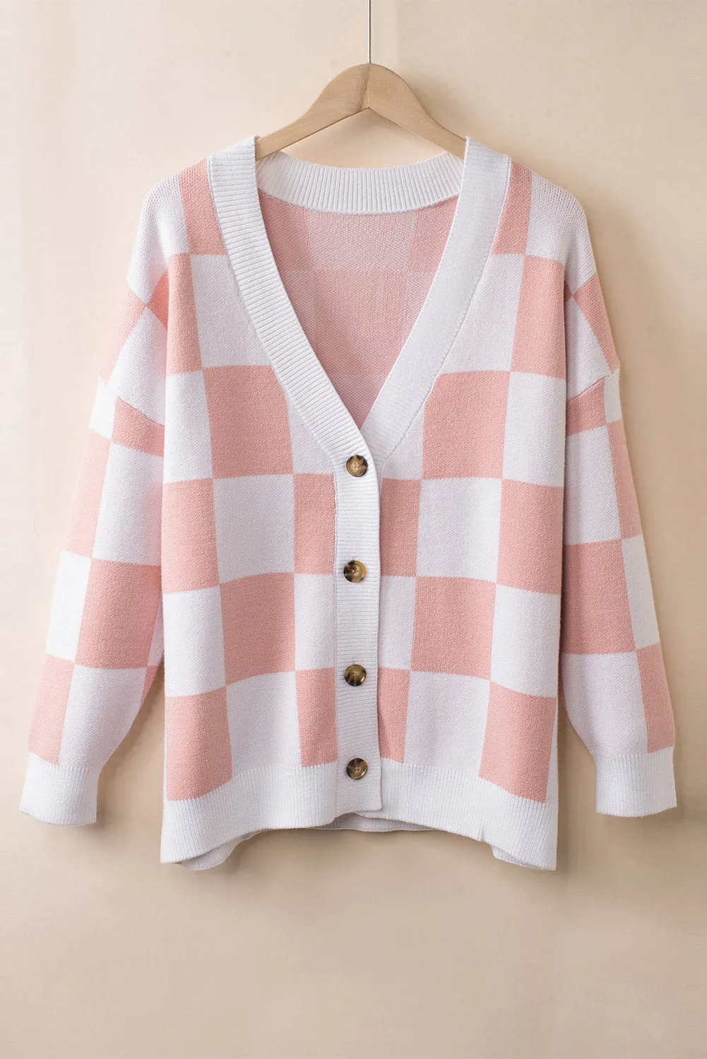 Pink Colorblock Plaid Button Up Cardigan