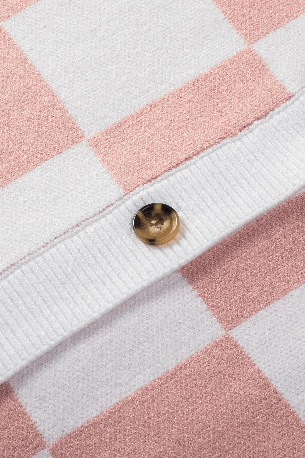 Pink Colorblock Plaid Button Up Cardigan