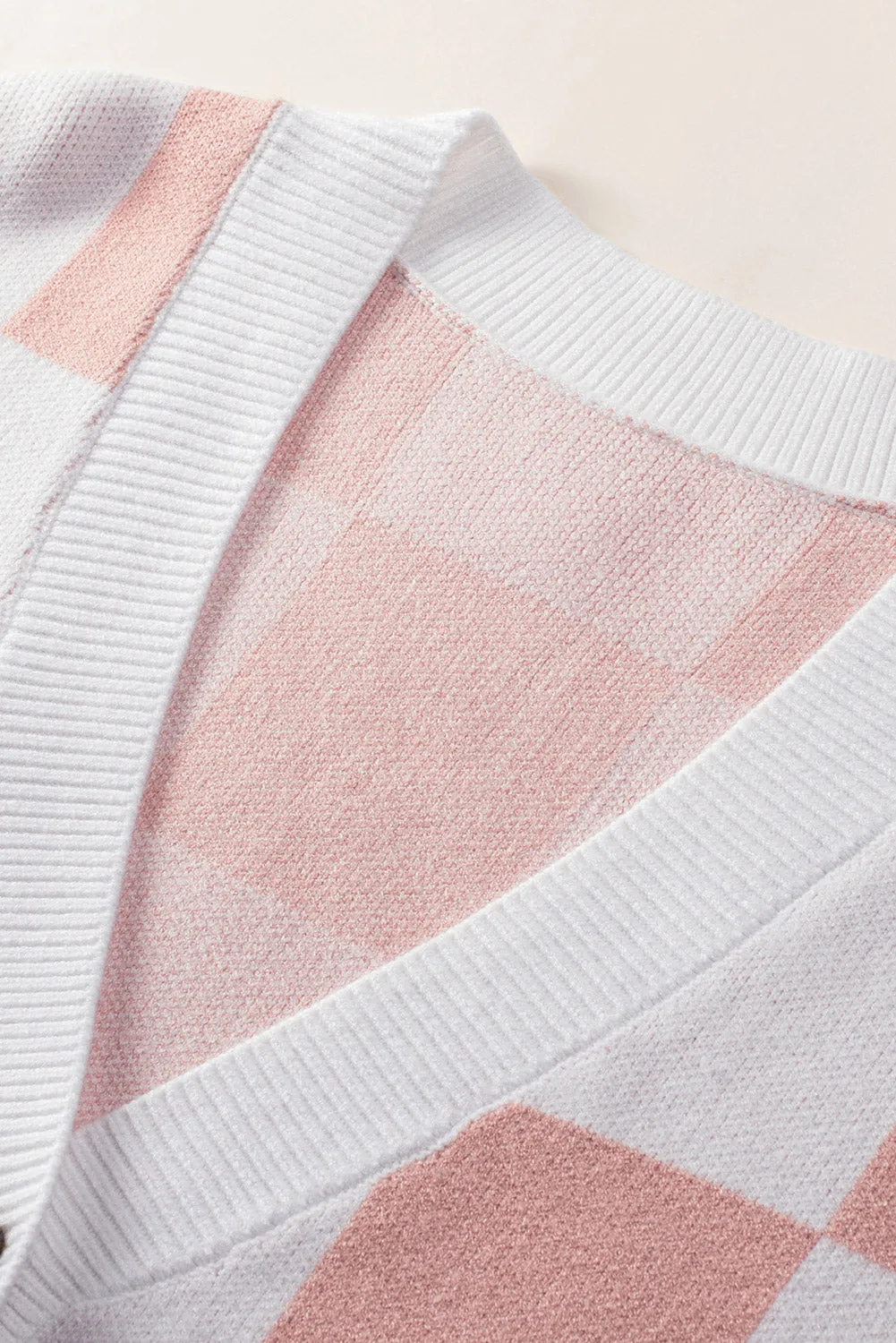 Pink Colorblock Plaid Button Up Cardigan