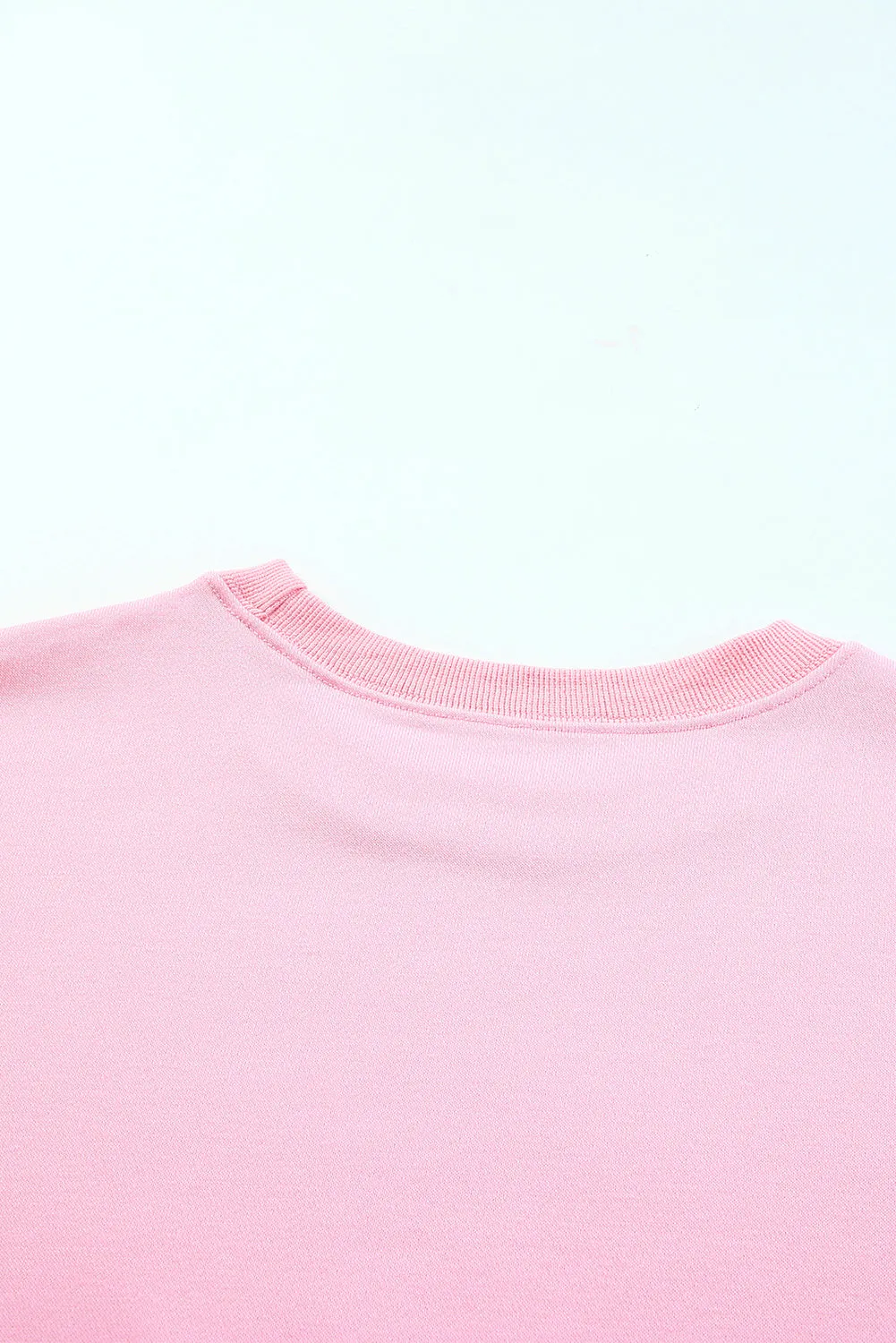 Pink Plain Crew Neck Pullover Sweatshirt