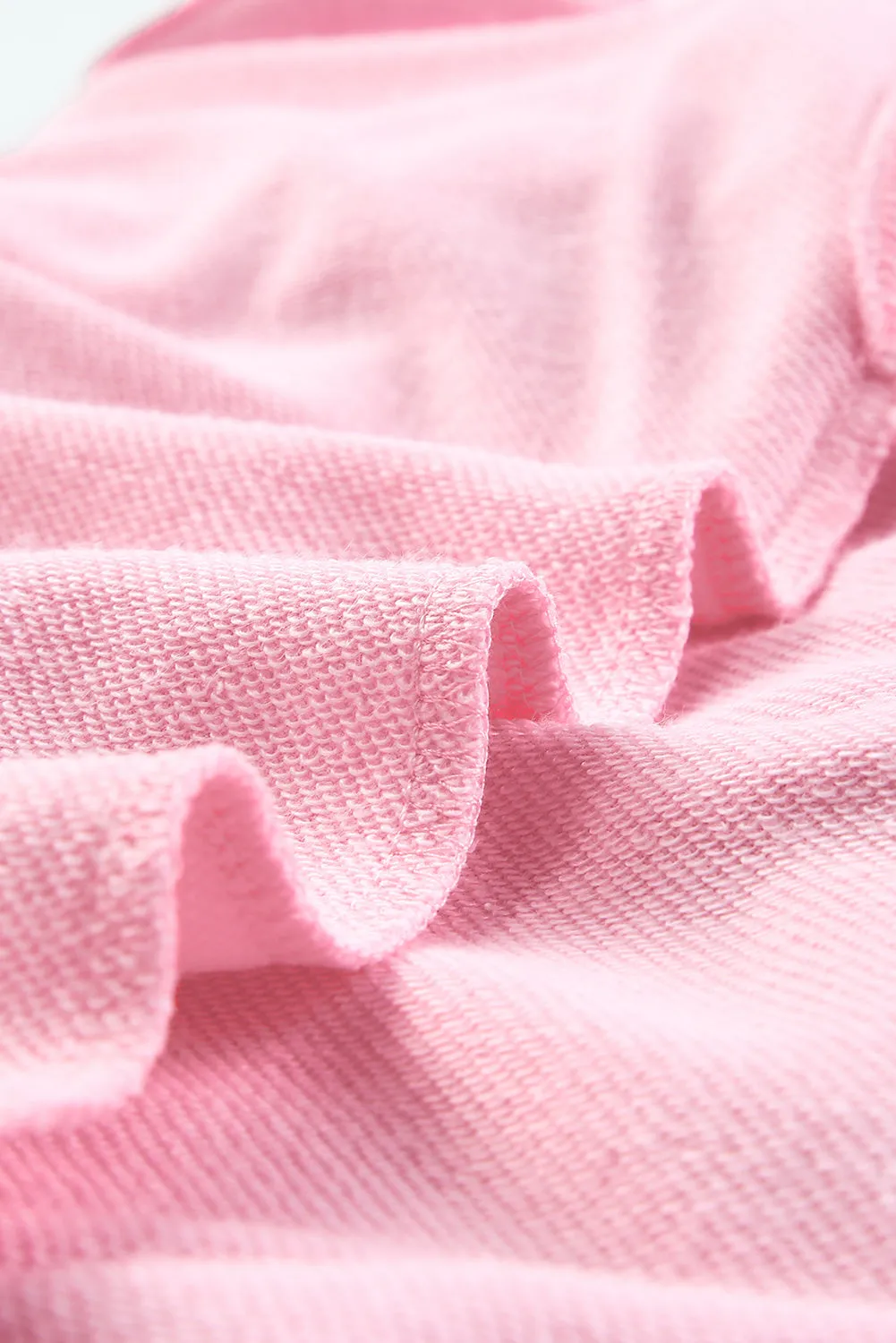 Pink Plain Crew Neck Pullover Sweatshirt