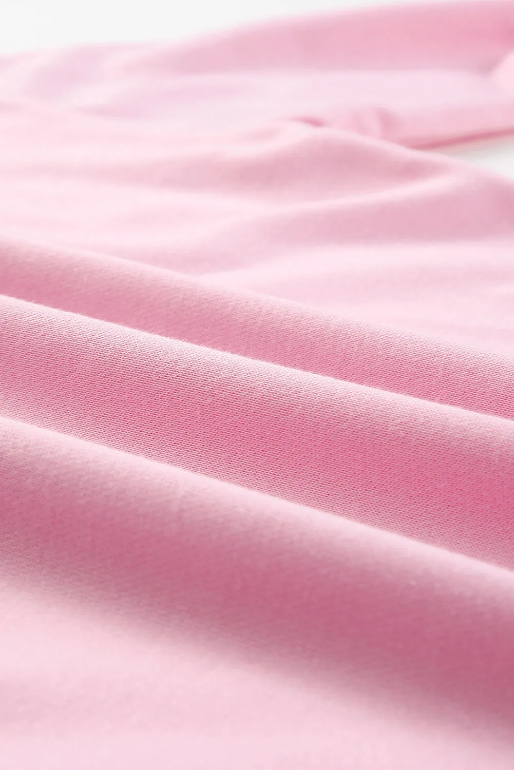 Pink Plain Crew Neck Pullover Sweatshirt