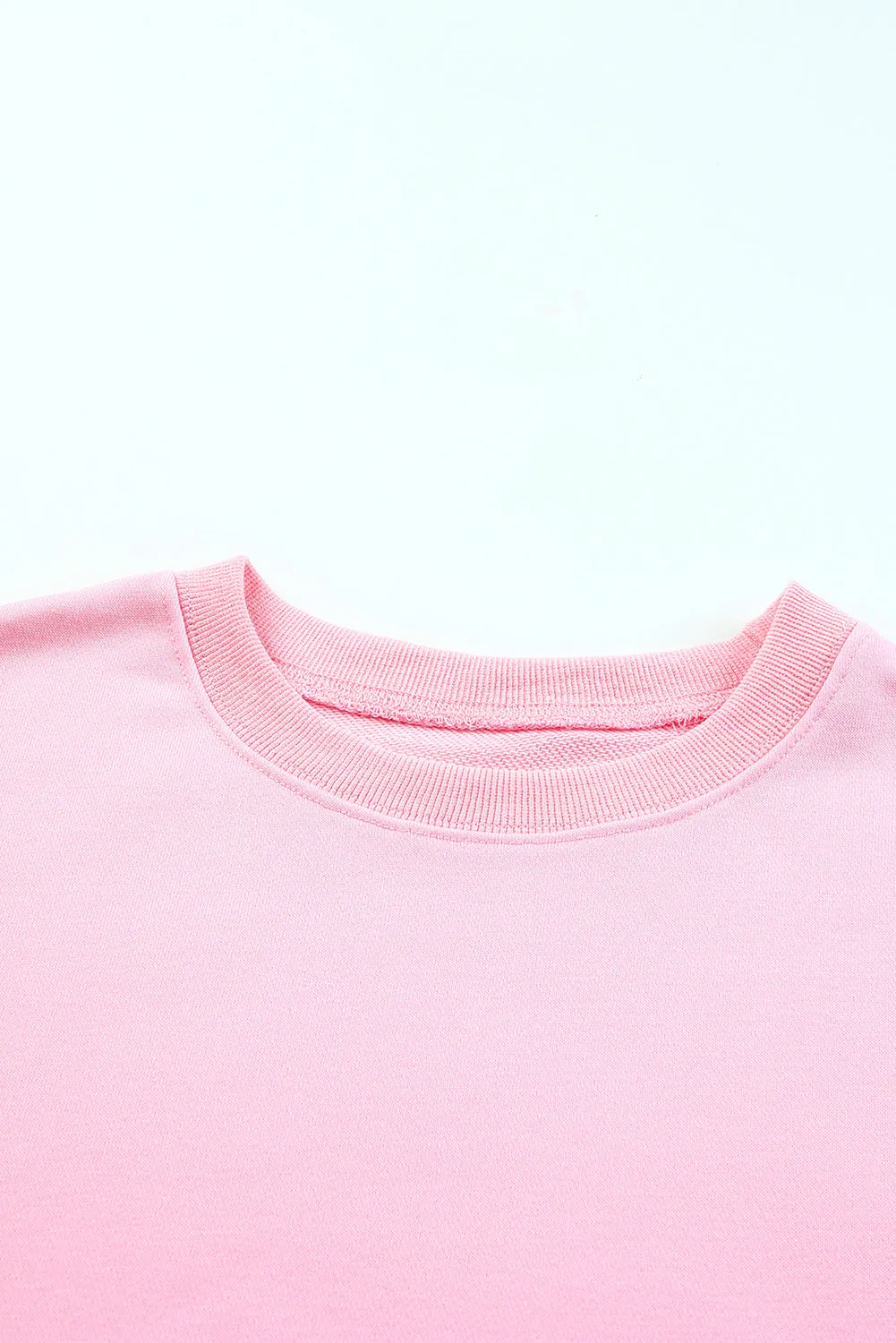 Pink Plain Crew Neck Pullover Sweatshirt