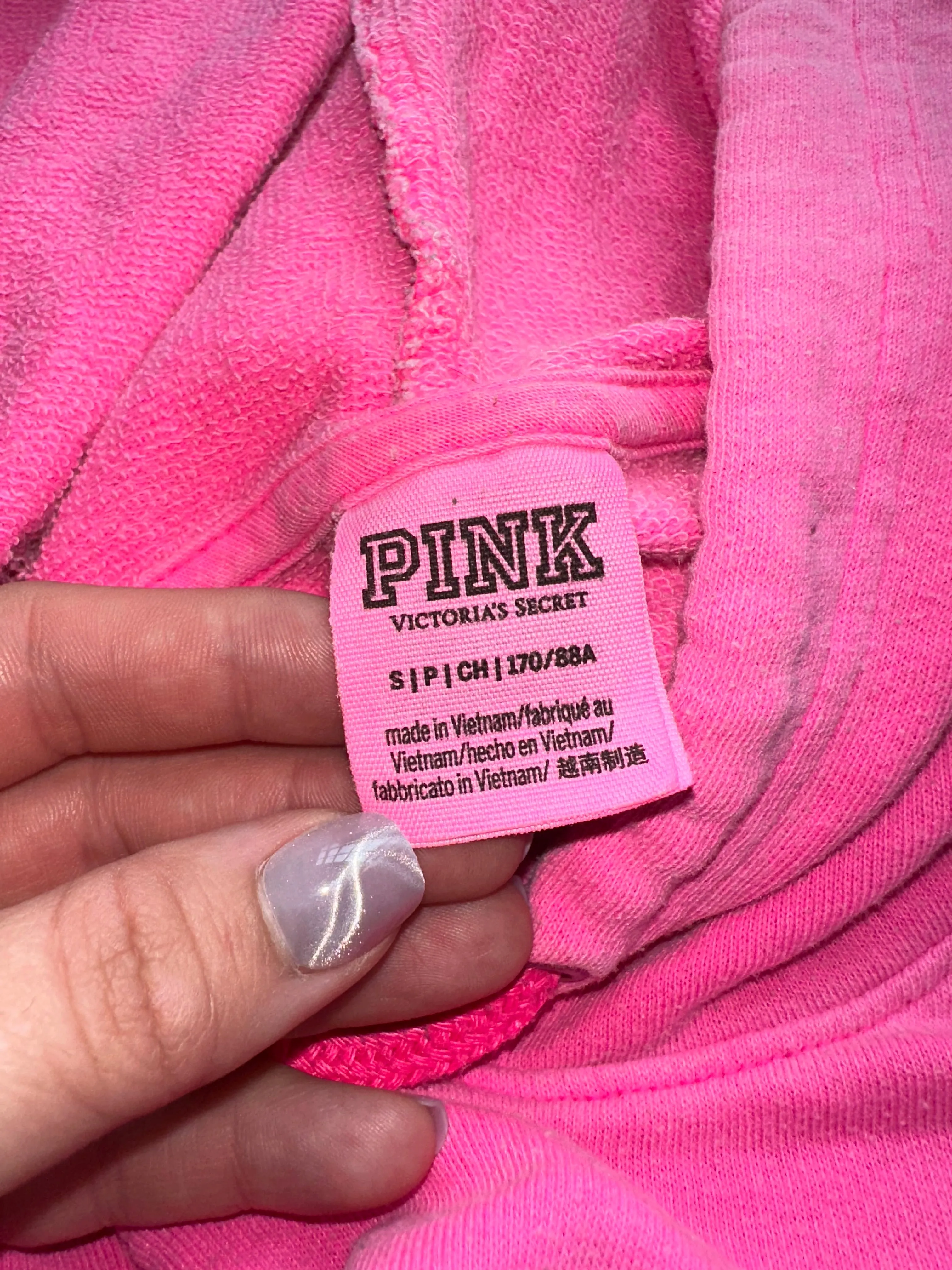 PINK Victoria's Secret (Small) Hot Pink Cropped Hoodie with Open Back