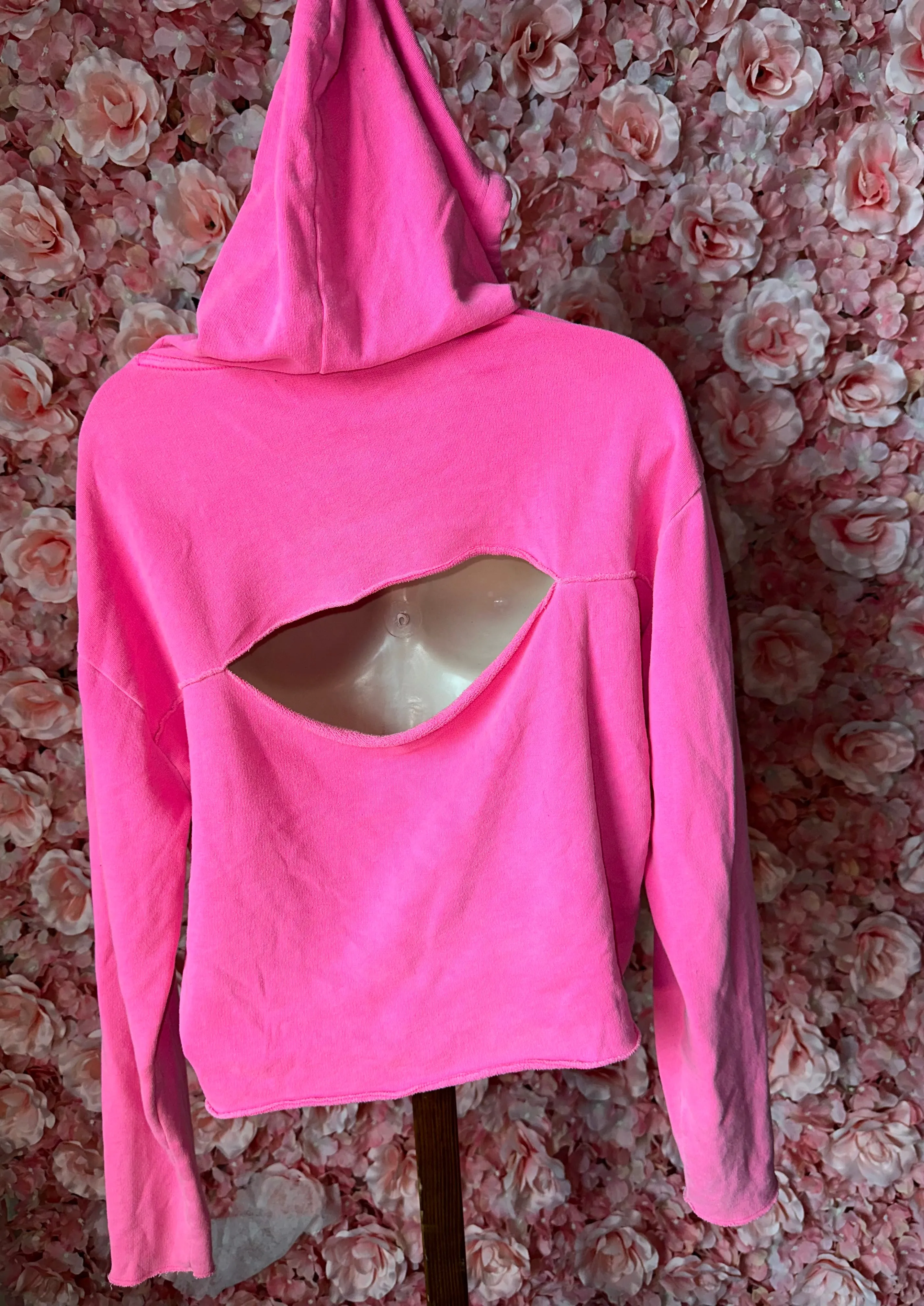 PINK Victoria's Secret (Small) Hot Pink Cropped Hoodie with Open Back