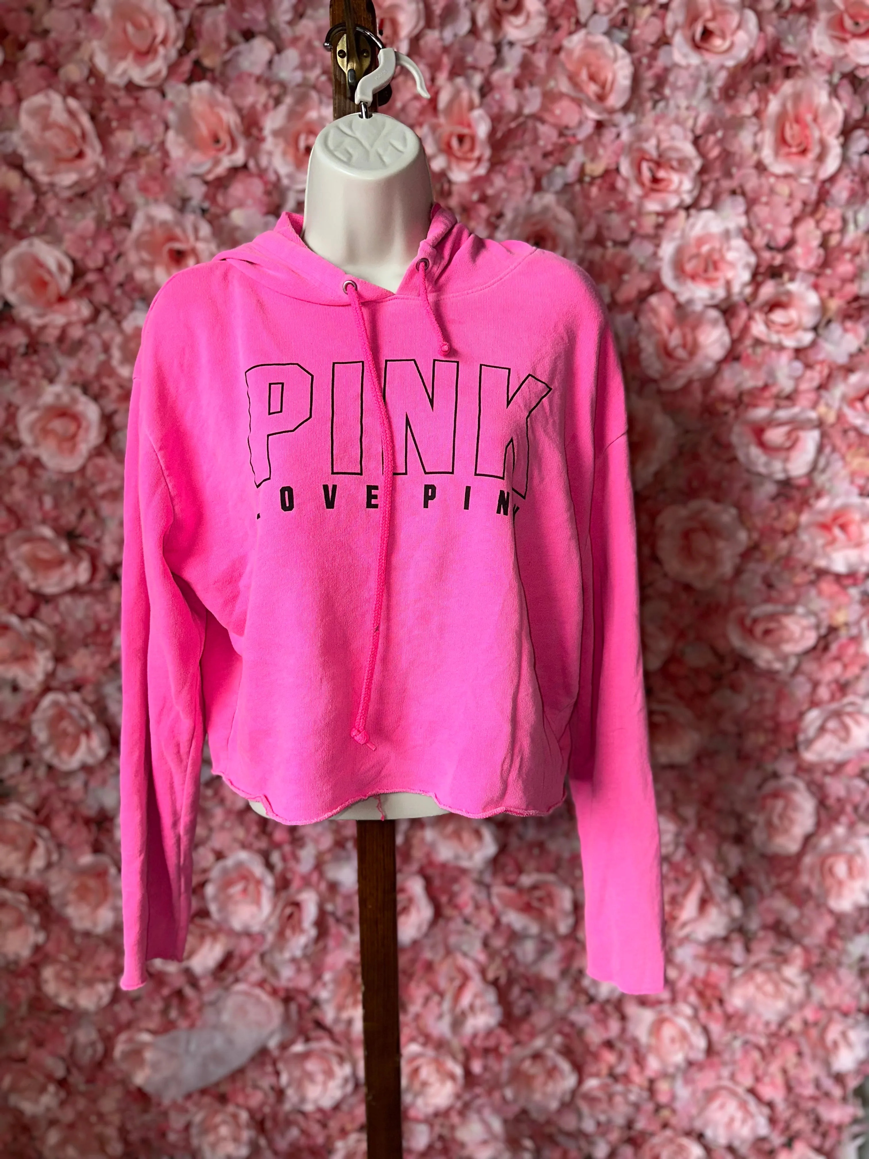 PINK Victoria's Secret (Small) Hot Pink Cropped Hoodie with Open Back