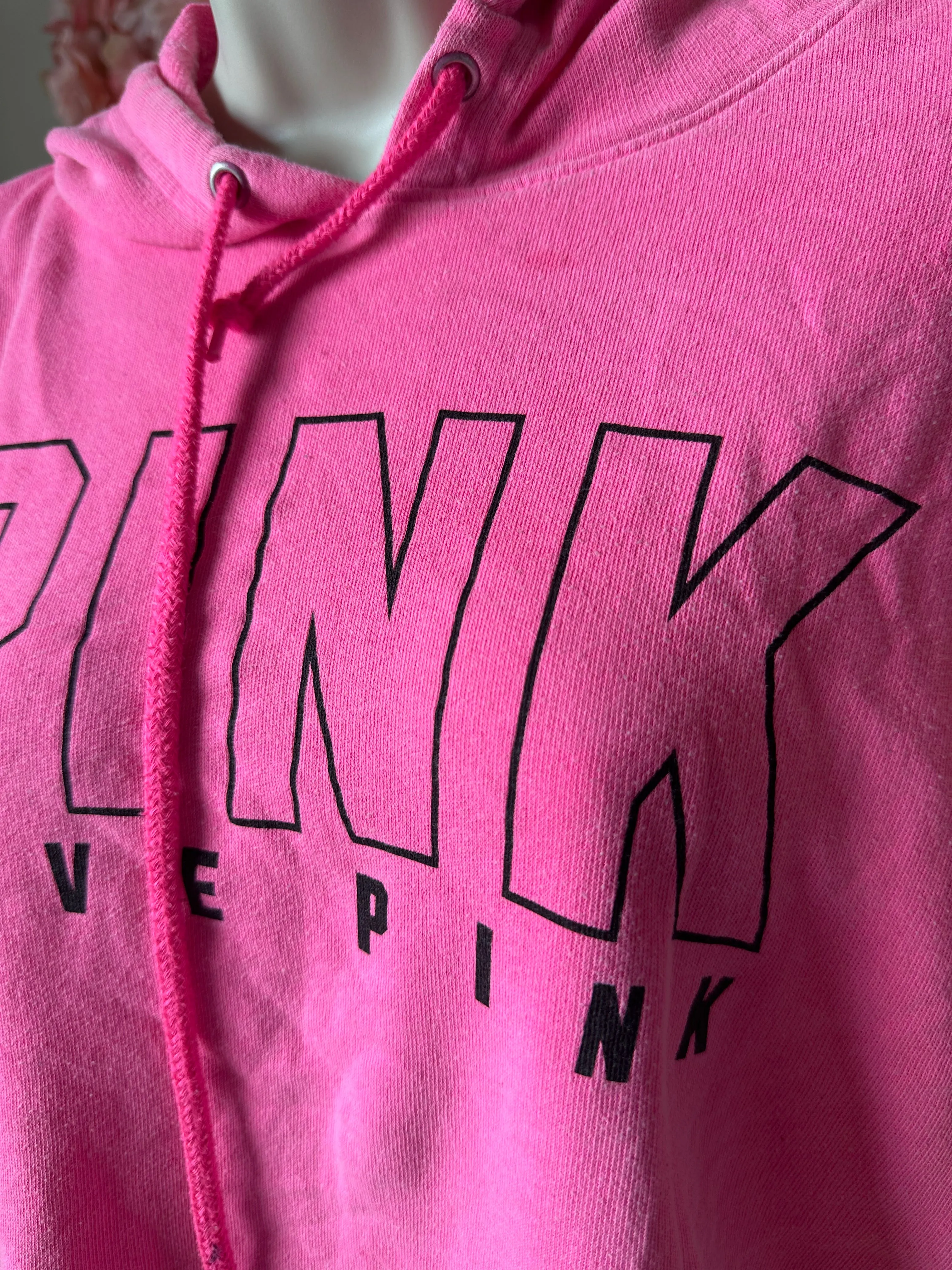 PINK Victoria's Secret (Small) Hot Pink Cropped Hoodie with Open Back