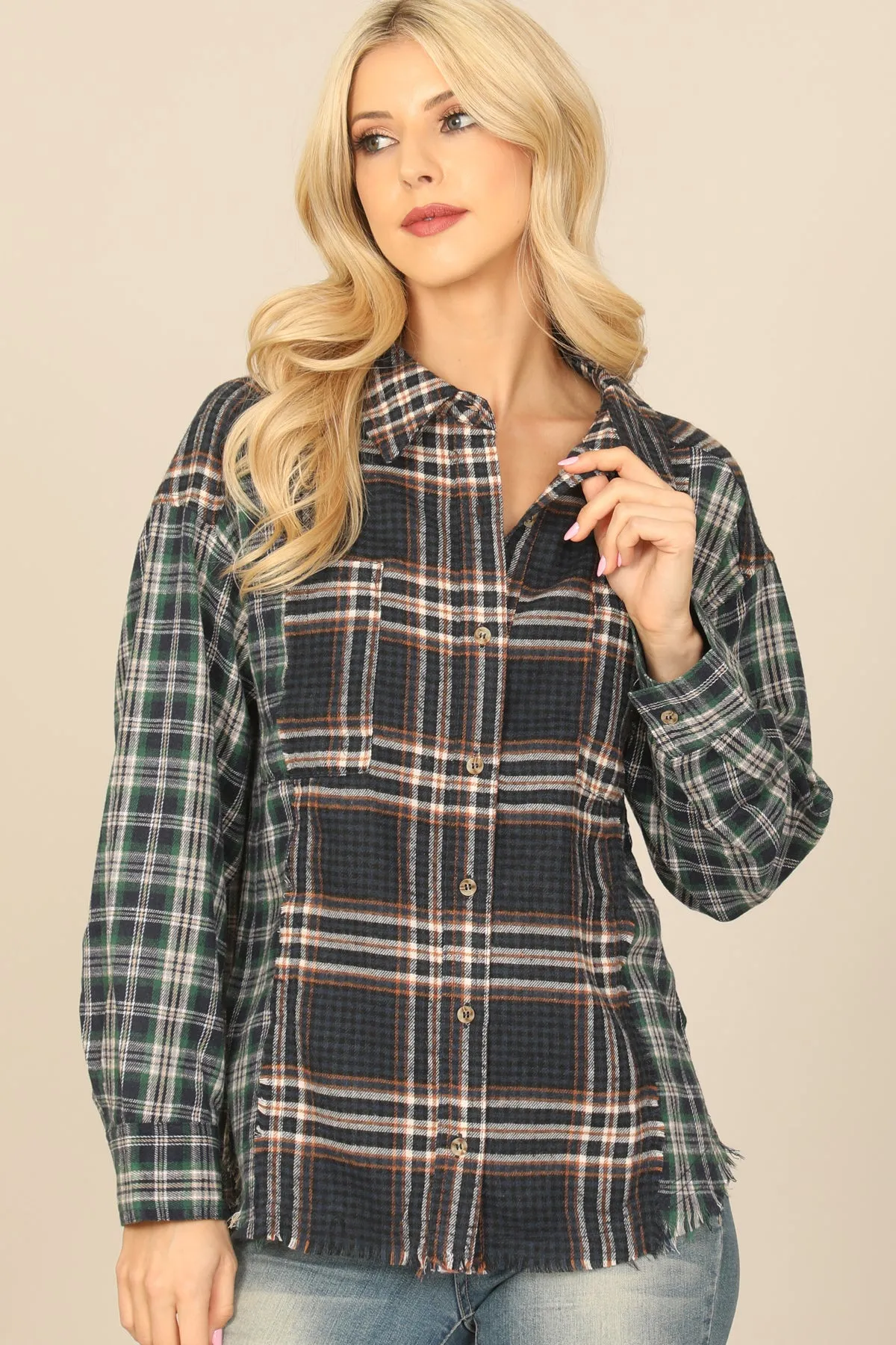 PLAIDED MIX LONG SLEEVE TOP