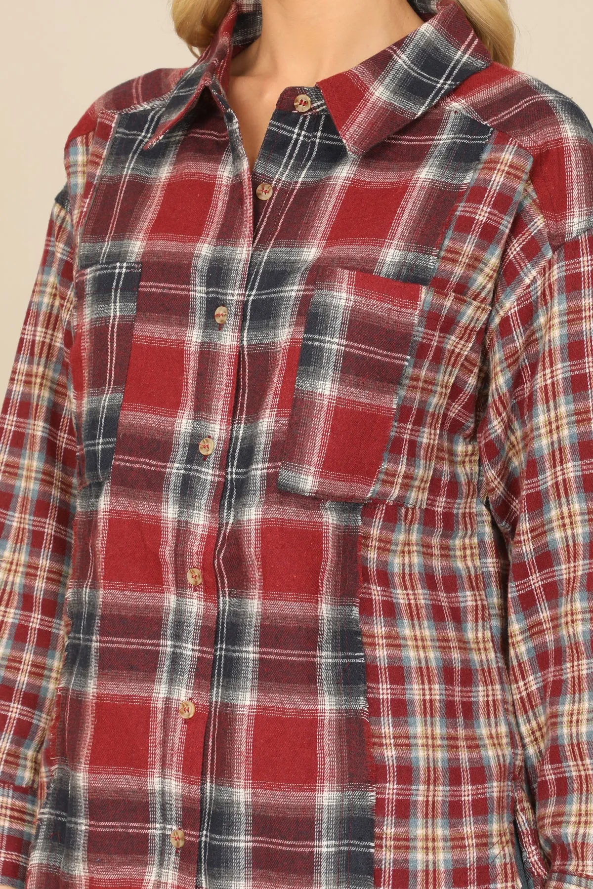 PLAIDED MIX LONG SLEEVE TOP