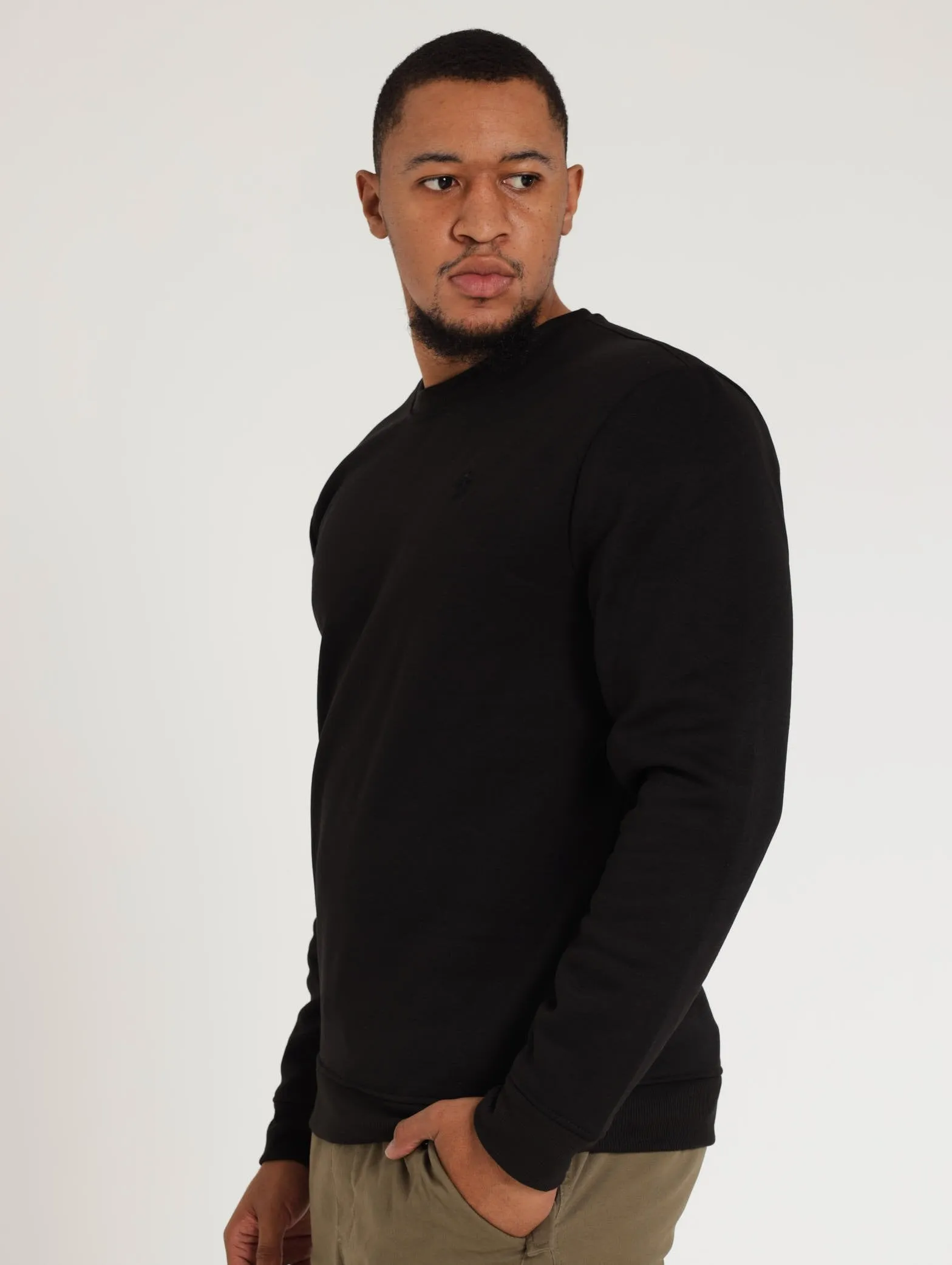 Plain Crew Sweatshirt - Black