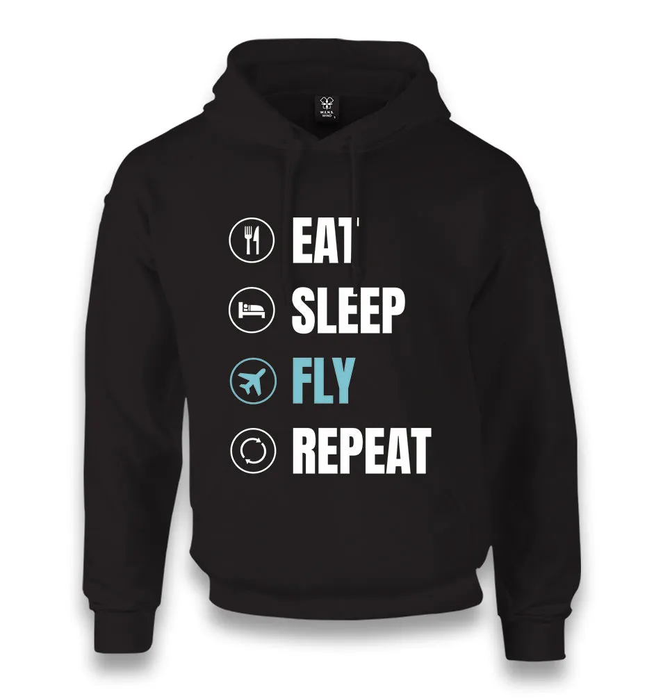 Plane Pilot Eat Sleep Fly Unisex Black Hoodie