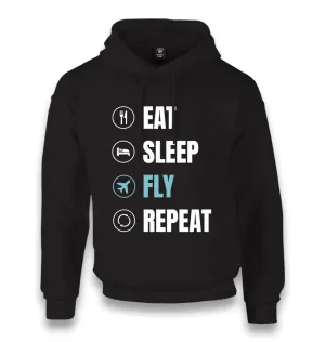 Plane Pilot Eat Sleep Fly Unisex Black Hoodie